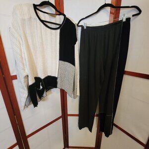 A. Spence Mixed Materials Black and White Pants Suit